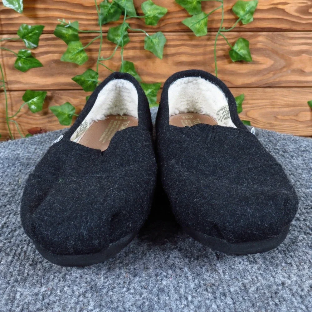 TOMS Classic Women Alpargata Slip On Size 9.5 Cozy Wool Faux Shearling Black